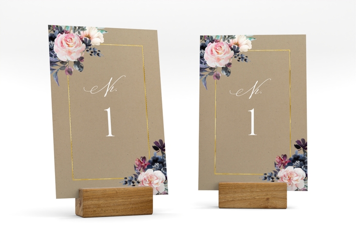 Tischnummer Hochzeit Abendlicht Tischaufsteller Kraftpapier gold