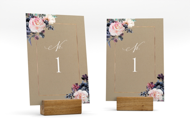 Tischnummer Hochzeit Abendlicht Tischaufsteller Kraftpapier rosegold