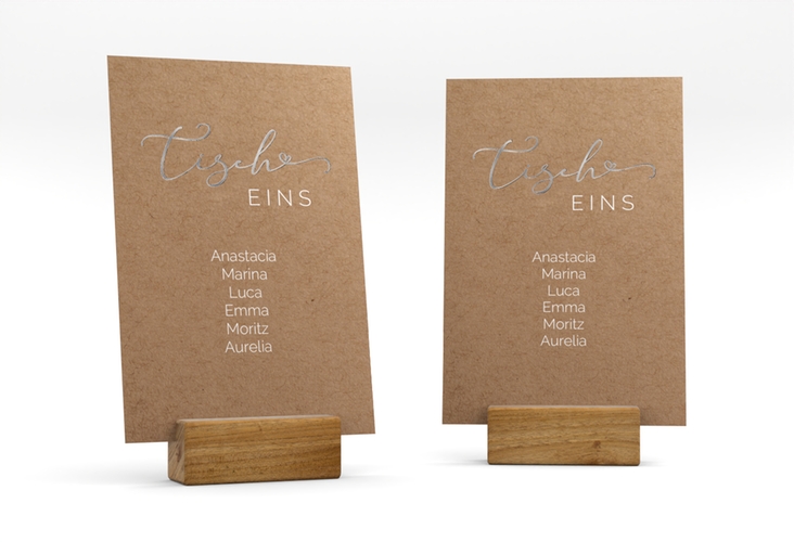 Tischaufsteller Hochzeit Jawort Tischaufsteller Kraftpapier silber modern minimalistisch mit veredelter Aufschrift