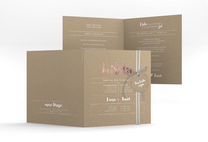 Hochzeitseinladung Letterbox quadr. Klappkarte Kraftpapier rosegold