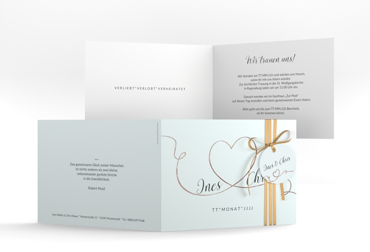 Hochzeitseinladung Dolce A6 Klappkarte quer tuerkis rosegold