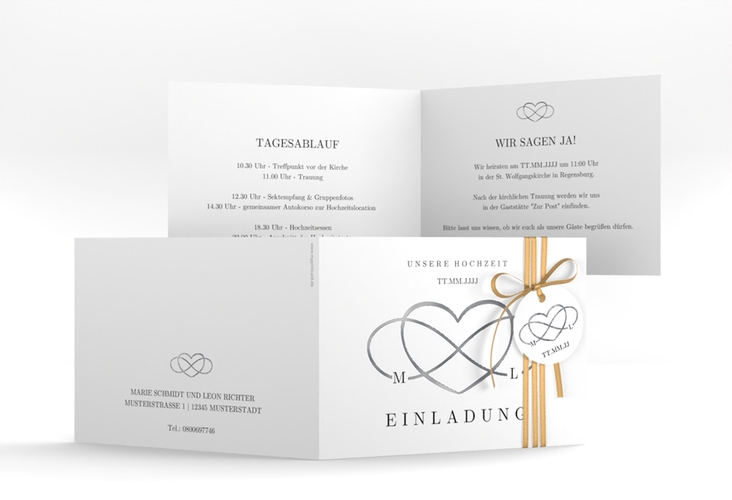 Hochzeitseinladung Infinity A6 Klappkarte quer schwarz silber