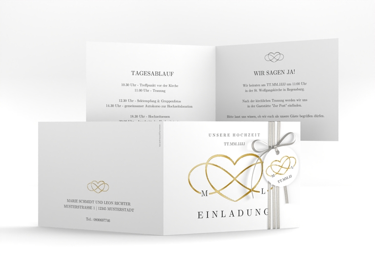 Hochzeitseinladung Infinity A6 Klappkarte quer schwarz gold