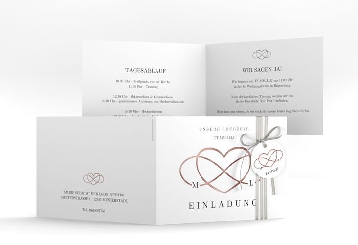 Hochzeitseinladung Infinity A6 Klappkarte quer schwarz rosegold