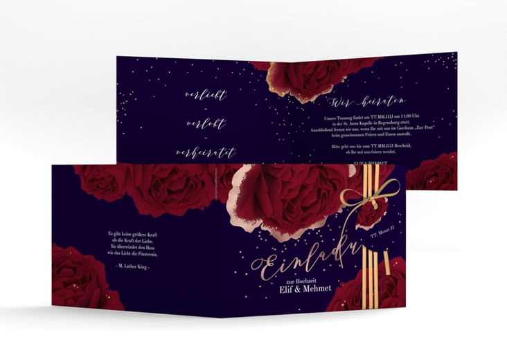 Hochzeitseinladung Cherie A6 Klappkarte quer schwarz rosegold