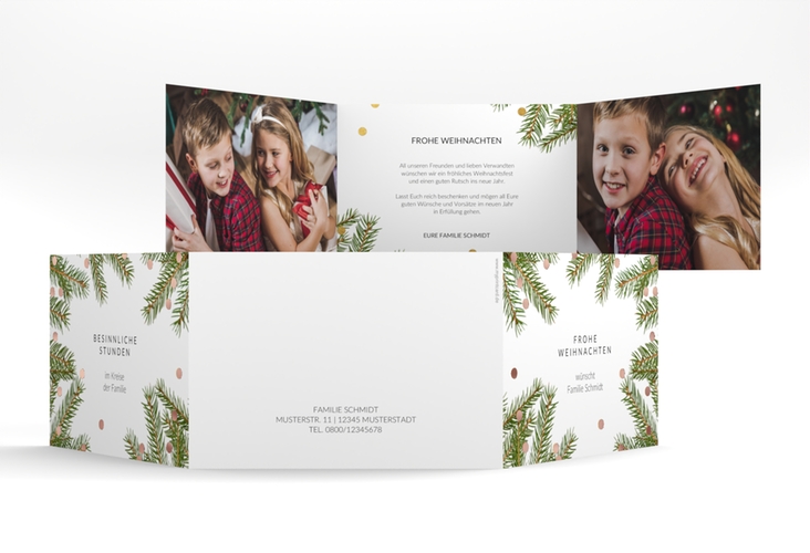 Weihnachtskarte Advent A6 Doppel-Klappkarte rosegold