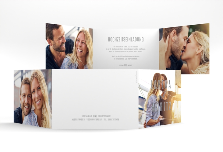 Hochzeitseinladung Memory A6 Doppel-Klappkarte silber