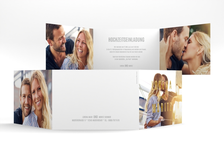 Hochzeitseinladung Memory A6 Doppel-Klappkarte gold
