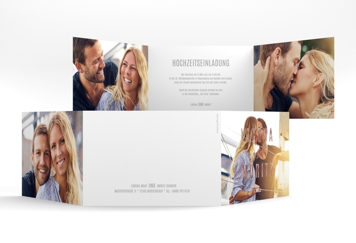 Hochzeitseinladung Memory A6 Doppel-Klappkarte rosegold