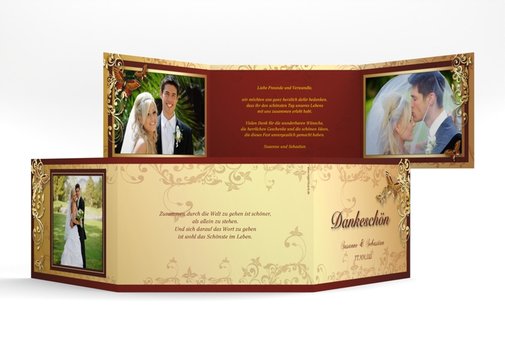 Danksagungskarte Hochzeit Toulouse A6 Doppel-Klappkarte gold