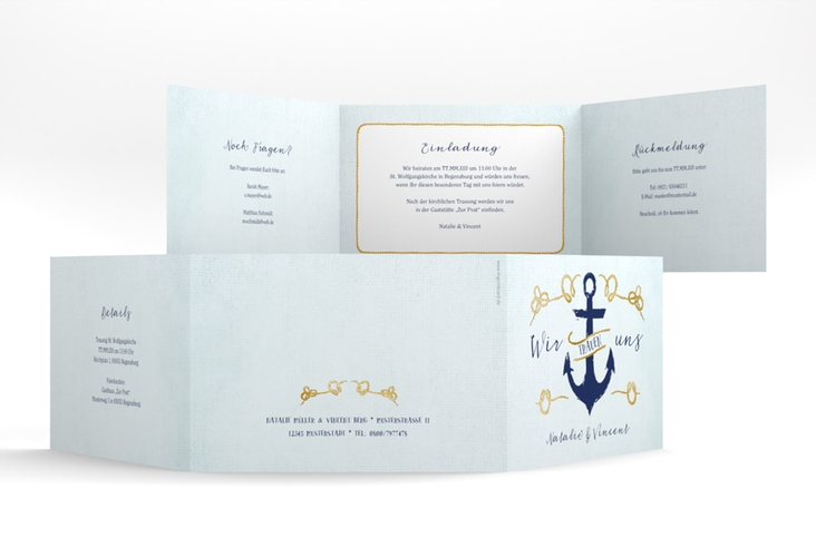 Hochzeitseinladung Anker A6 Doppel-Klappkarte gold