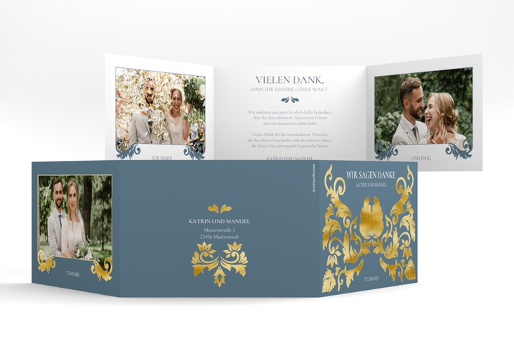 Danksagungskarte Royal A6 Doppel-Klappkarte gold mit barockem Blumen-Ornament