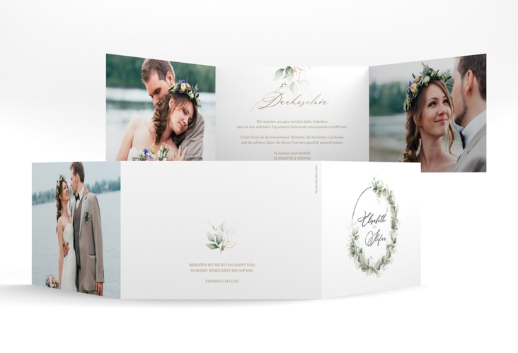 Danksagungskarte Hochzeit Selvatica A6 Doppel-Klappkarte silber mit Eukalyptus-Kranz