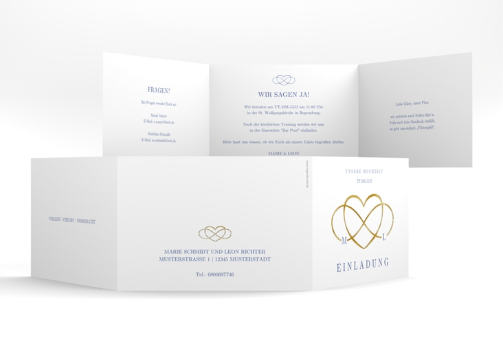 Hochzeitseinladung Infinity A6 Doppel-Klappkarte gold