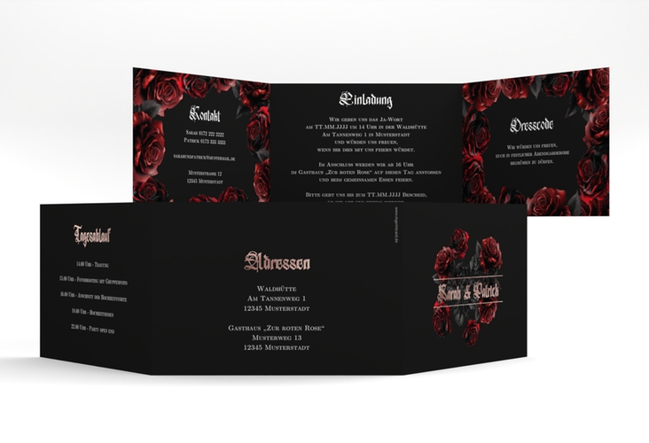 Hochzeitseinladung Gothic Rose A6 Doppel-Klappkarte rosegold