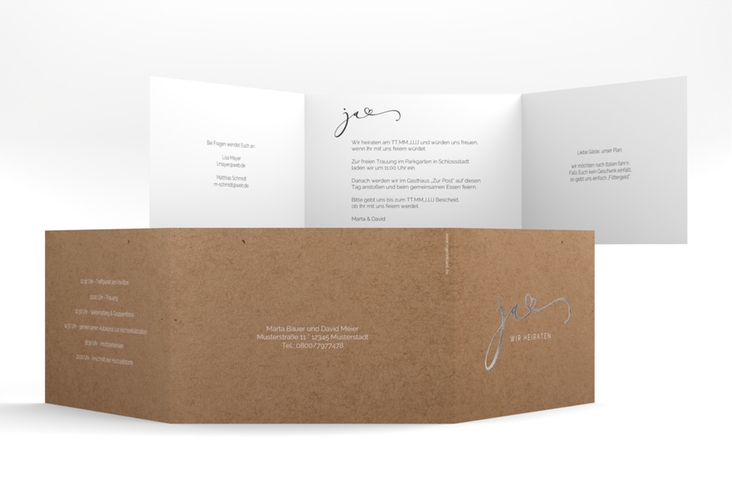 Hochzeitseinladung Jawort A6 Doppel-Klappkarte silber modern minimalistisch mit veredelter Aufschrift