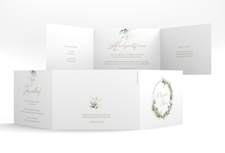Hochzeitseinladung Selvatica A6 Doppel-Klappkarte silber mit Eukalyptus-Kranz
