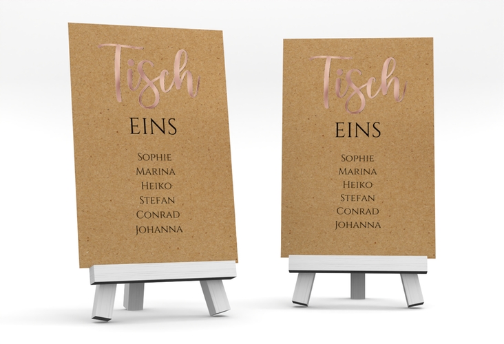 Tischaufsteller Hochzeit Noble Tischaufsteller Kraftpapier rosegold mit elegantem Schriftzug
