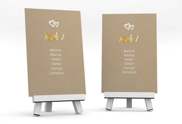 Tischaufsteller Hochzeit Icons Tischaufsteller Kraftpapier gold