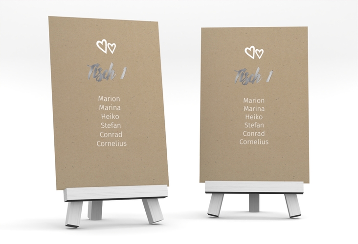 Tischaufsteller Hochzeit Icons Tischaufsteller Kraftpapier silber