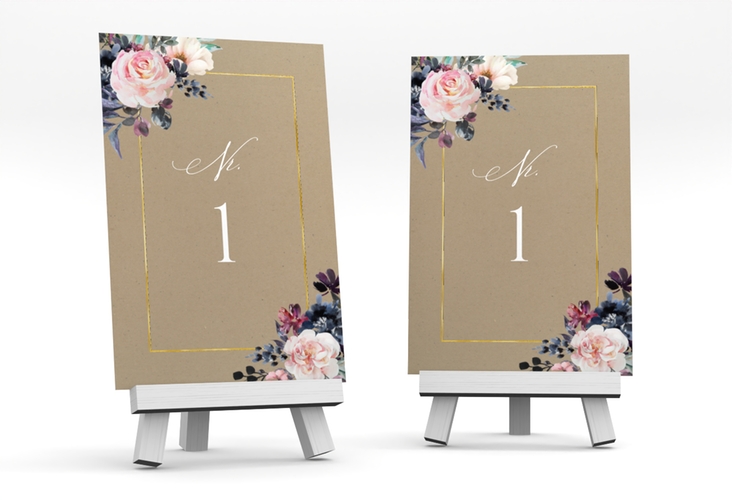 Tischnummer Hochzeit Abendlicht Tischaufsteller Kraftpapier gold