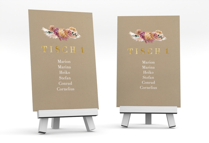 Tischaufsteller Hochzeit Bohochic Tischaufsteller Kraftpapier gold