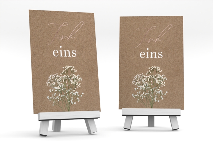 Tischnummer Hochzeit Schleierkraut Tischaufsteller Kraftpapier rosegold