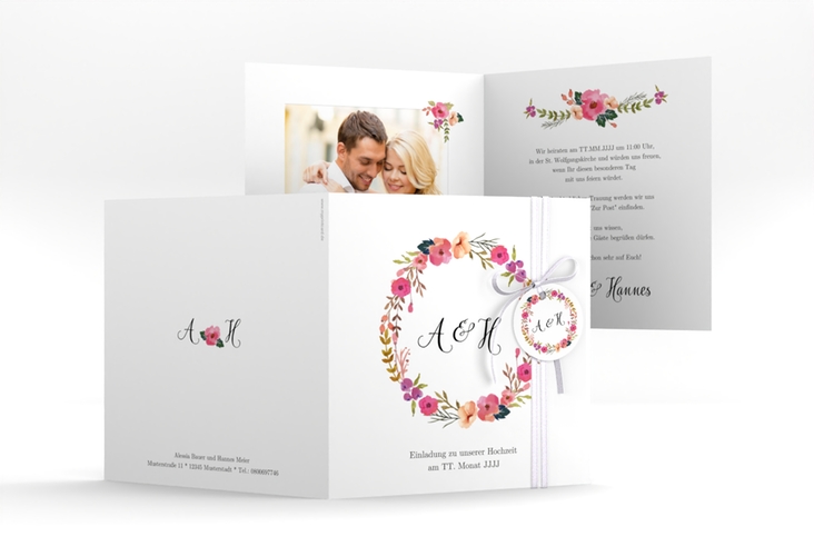 Hochzeitseinladung Fiore quadr. Klappkarte weiss