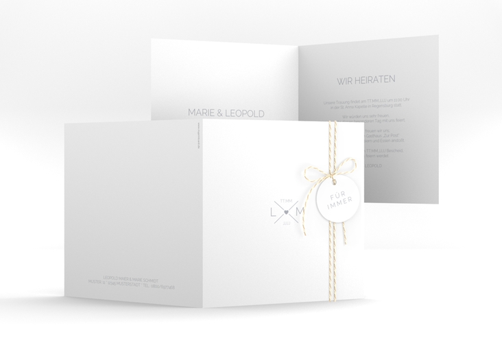 Hochzeitseinladung Initials quadr. Klappkarte grau hochglanz mit Initialen im minimalistischen Design