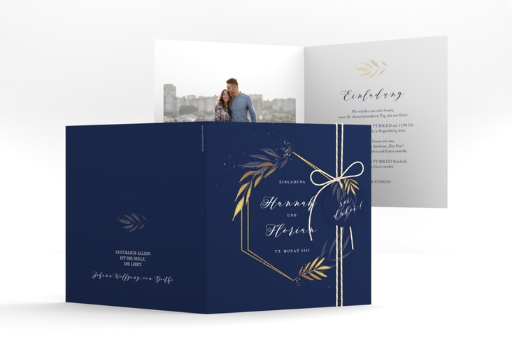 Hochzeitseinladung Eleganza quadr. Klappkarte blau