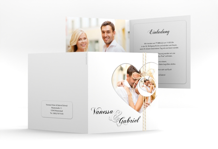 Hochzeitseinladung Sweetheart quadr. Klappkarte weiss hochglanz