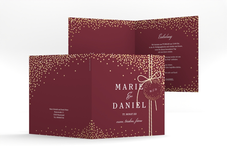 Hochzeitseinladung Glitter quadr. Klappkarte rot