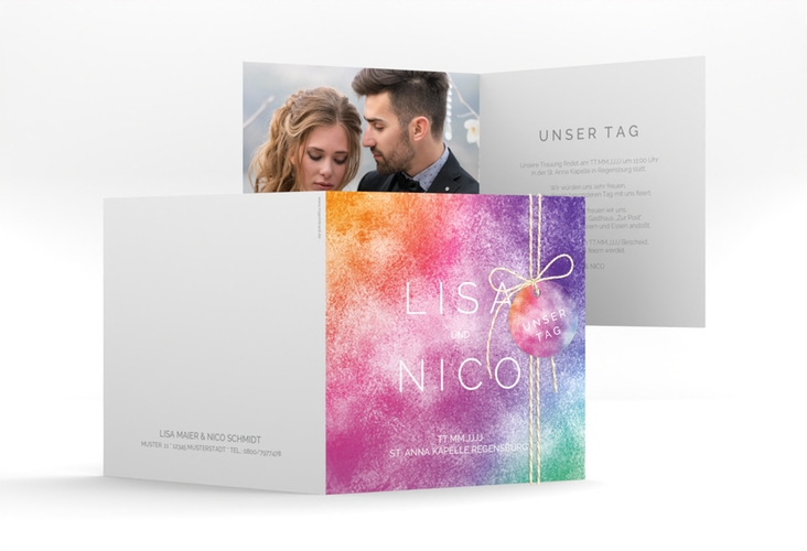 Hochzeitseinladung Colorful quadr. Klappkarte bunt