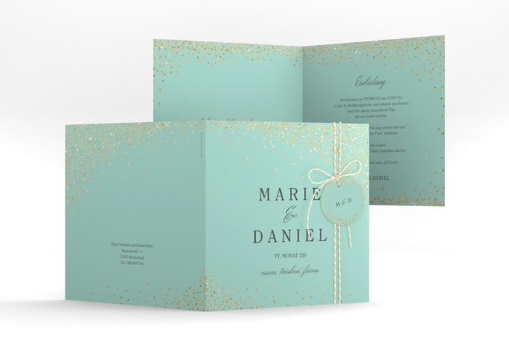 Hochzeitseinladung Glitter quadr. Klappkarte mint hochglanz