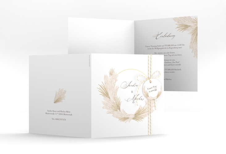 Hochzeitseinladung Pumila quadr. Klappkarte weiss hochglanz