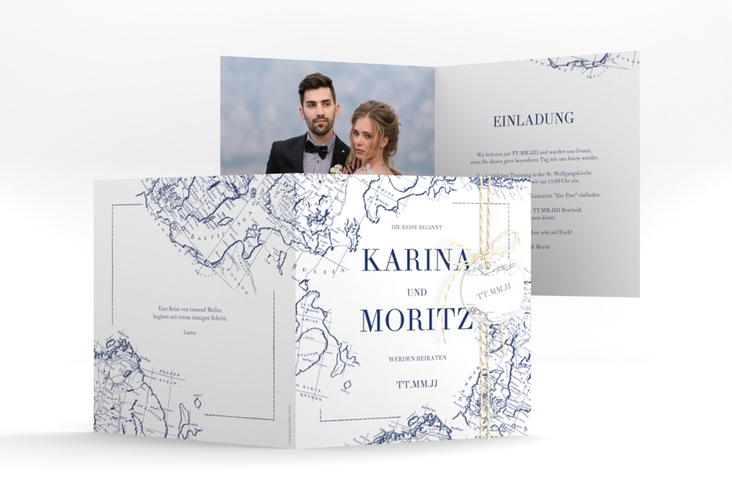 Hochzeitseinladung Voyage quadr. Klappkarte