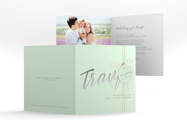 Hochzeitseinladung Traufe quadr. Klappkarte mint hochglanz