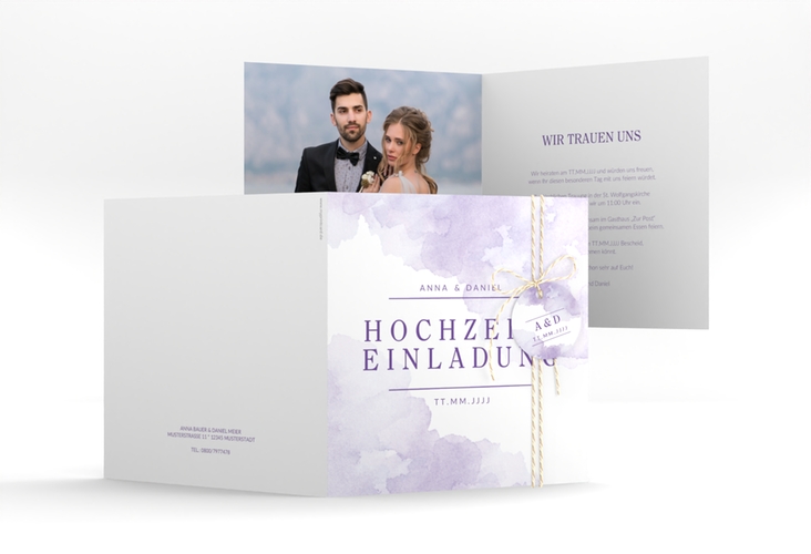 Hochzeitseinladung Blush quadr. Klappkarte lila