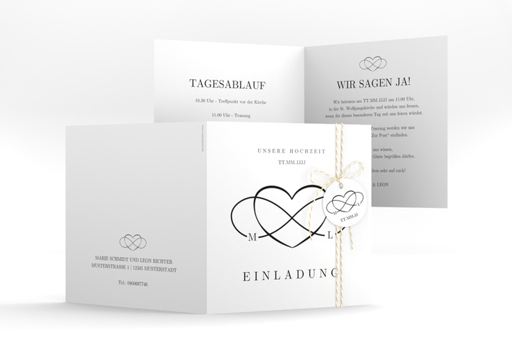 Hochzeitseinladung Infinity quadr. Klappkarte schwarz
