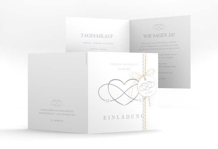 Hochzeitseinladung Infinity quadr. Klappkarte grau