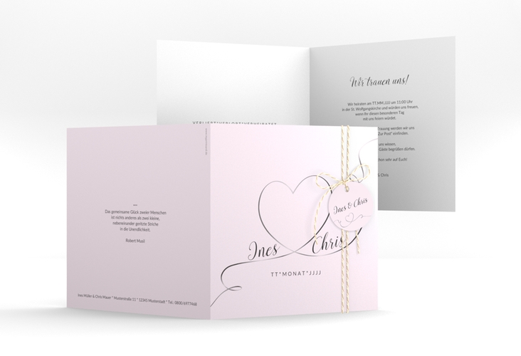 Hochzeitseinladung Dolce quadr. Klappkarte rosa hochglanz