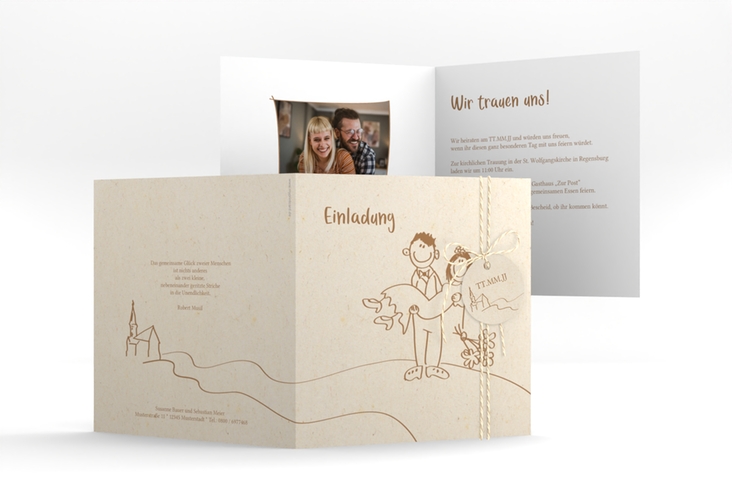 Hochzeitseinladung Pisa quadr. Klappkarte beige