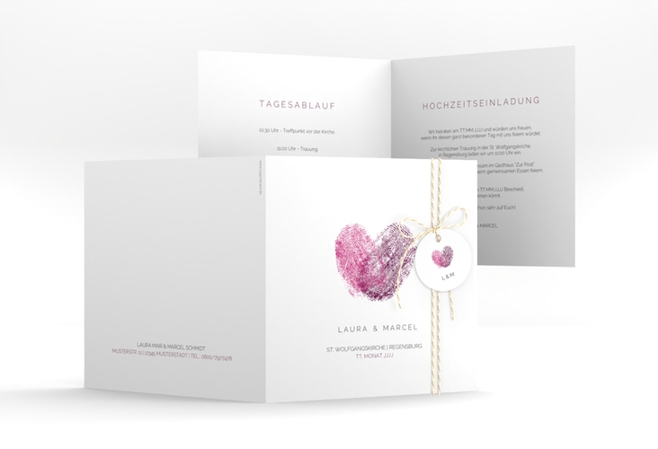 Hochzeitseinladung Fingerprint quadr. Klappkarte schlicht mit Fingerabdruck-Motiv