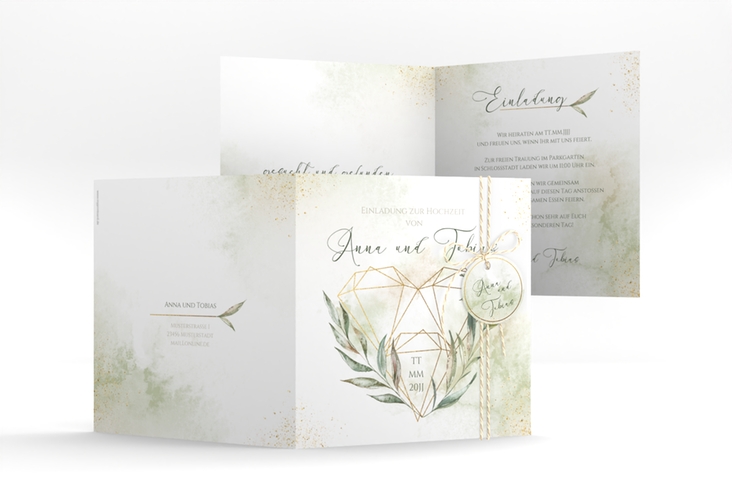 Hochzeitseinladung Heartfelt quadr. Klappkarte weiss hochglanz mit Diamanten im Geometric Design