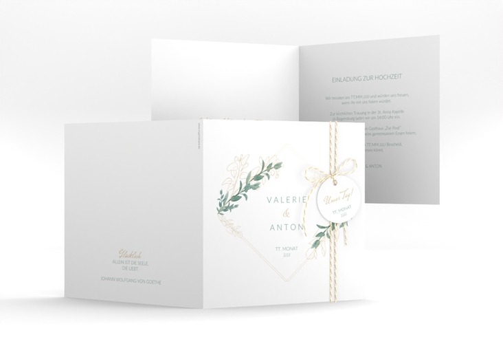 Hochzeitseinladung Verde quadr. Klappkarte weiss hochglanz