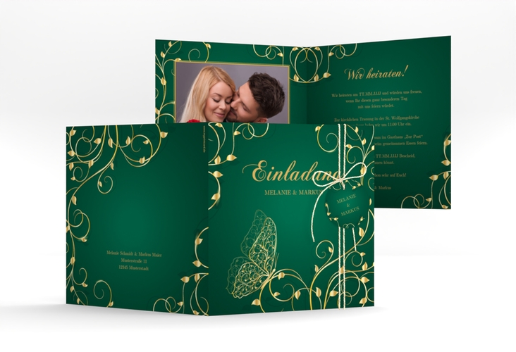Hochzeitseinladung Eternity quadr. Klappkarte gruen hochglanz