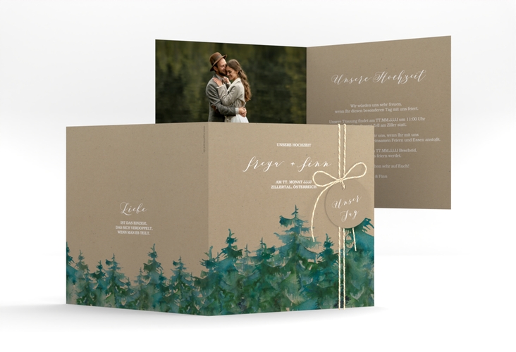 Hochzeitseinladung Evergreen quadr. Klappkarte