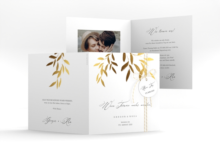 Hochzeitseinladung Demure quadr. Klappkarte weiss hochglanz