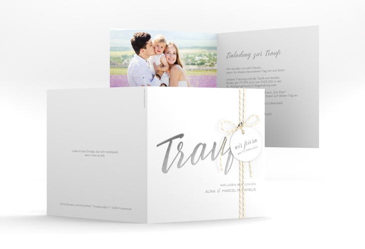Hochzeitseinladung Traufe quadr. Klappkarte weiss hochglanz