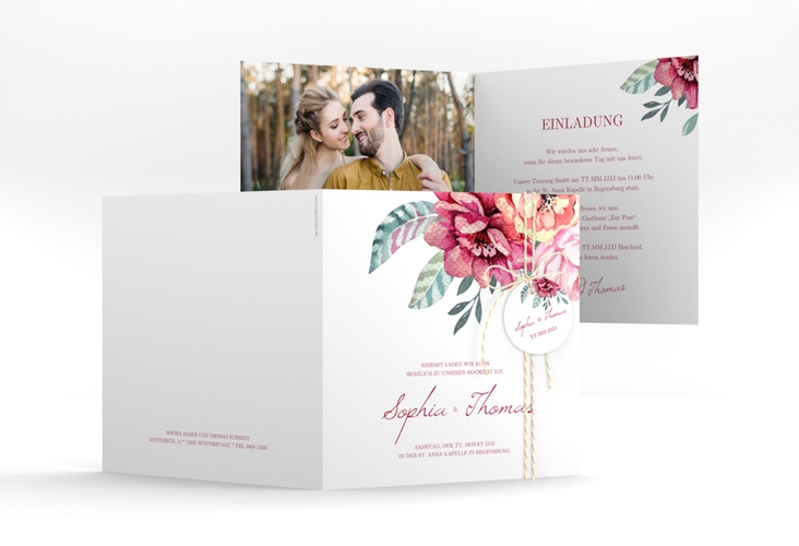 Hochzeitseinladung Blooming quadr. Klappkarte weiss